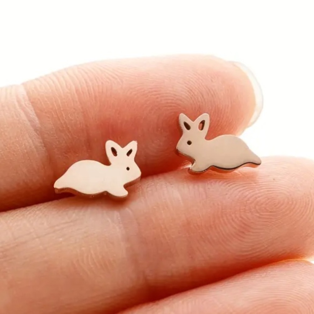 Hopping Bunny Rabbit Rose Gold Toned Stud Earrings
